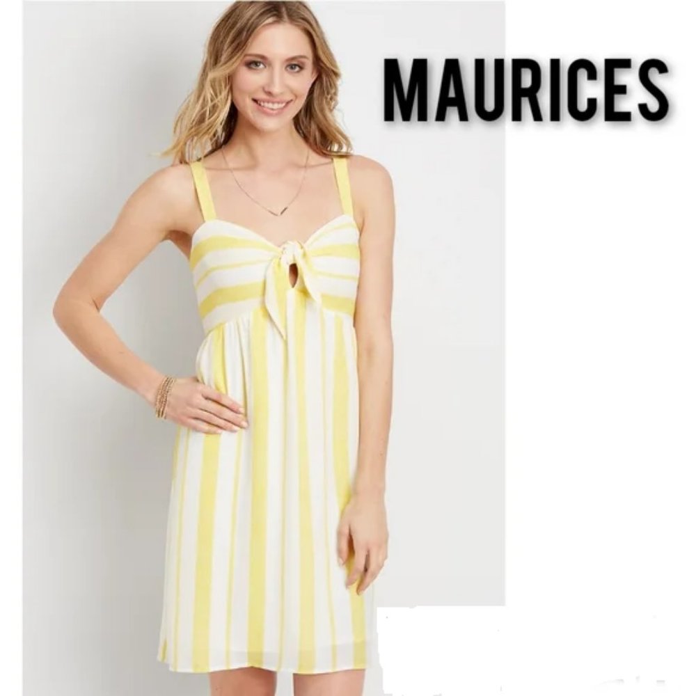 Maurices  Yellow White Sunny Keyhole Front Mini Lined Dress Size XL